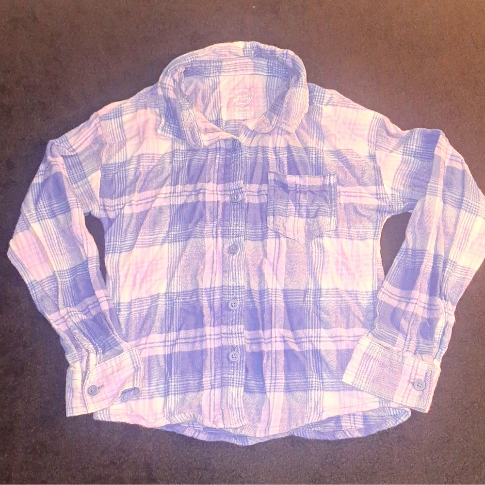 Wonder Nation Boys Plaid Long Sleeve Button Up Shirt Blue Pink White Size S 6-6X